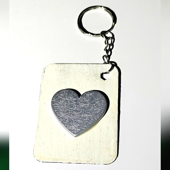 NEW Handmade Keychain Bag Tag! Italian Wood Art 03. "I LOVE My Bag" Wood Heart. - Picture 3 of 6